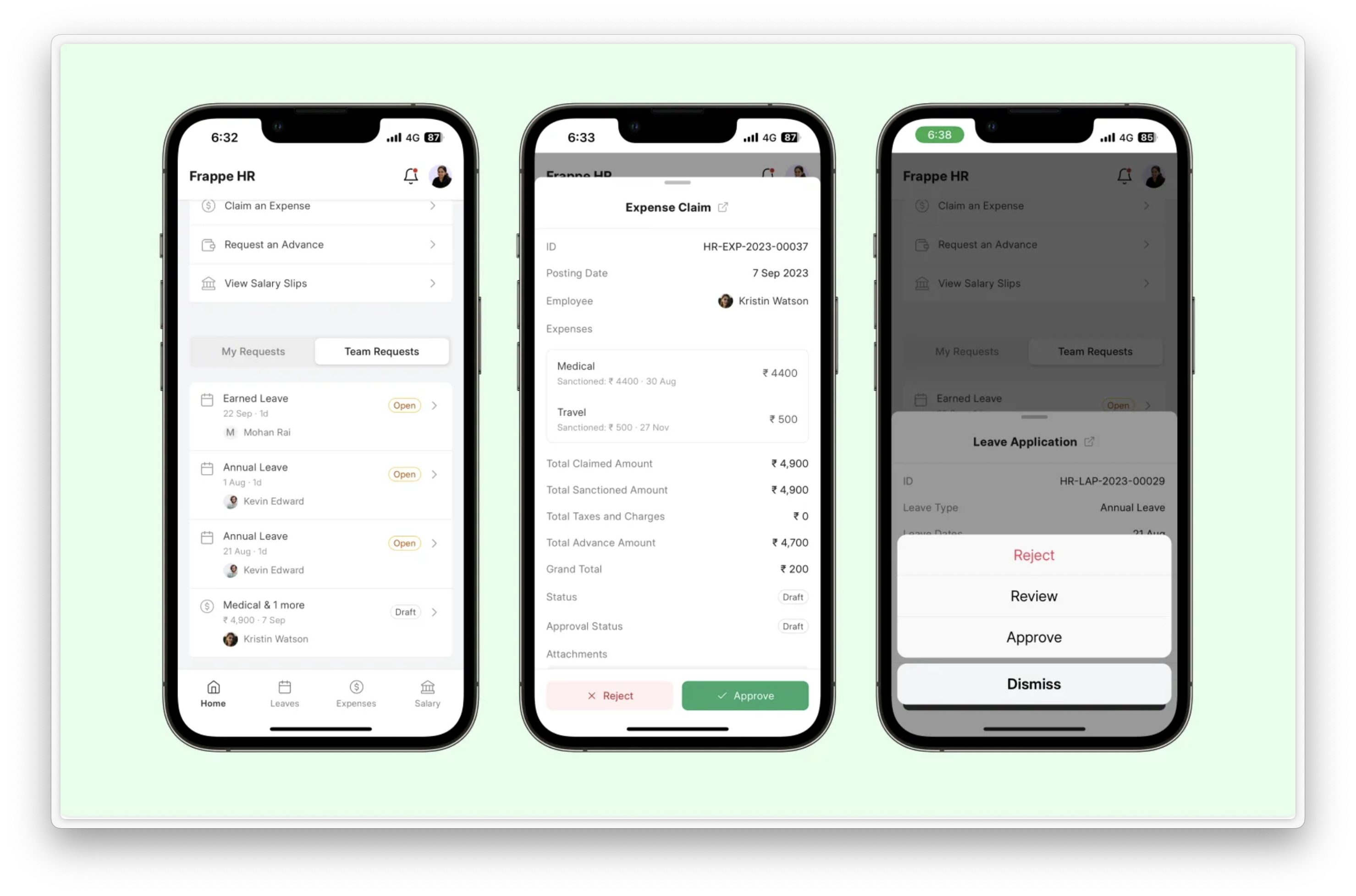 HRMS mobile and PWA screen preview